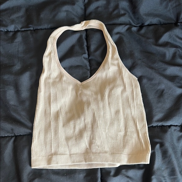 Tops - Cream Ribbed Halter Top